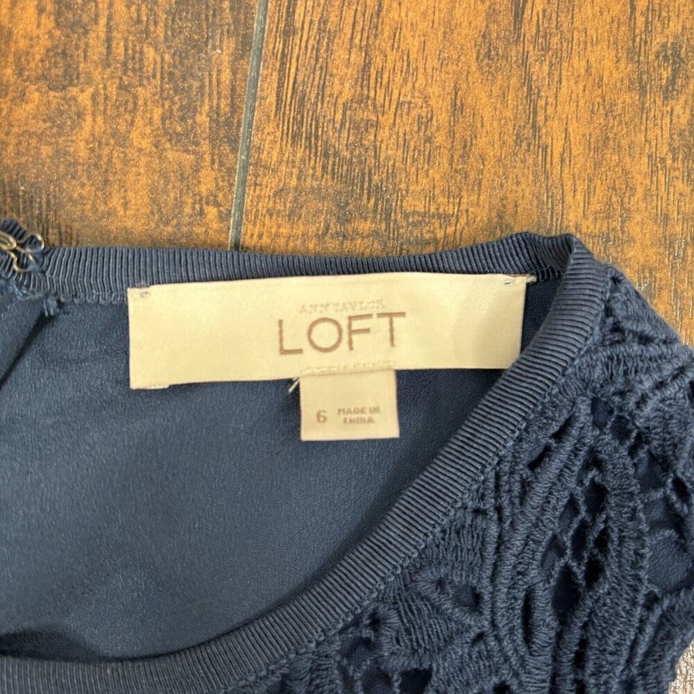 LOFT Shift Dress 6 Navy Blue Crochet Lace Sleeveless Women's - Picture 10 of 11